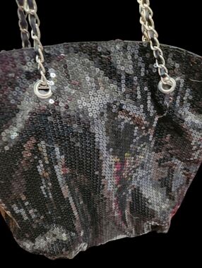 Black Sequin Chain-Handle Tote Bag》